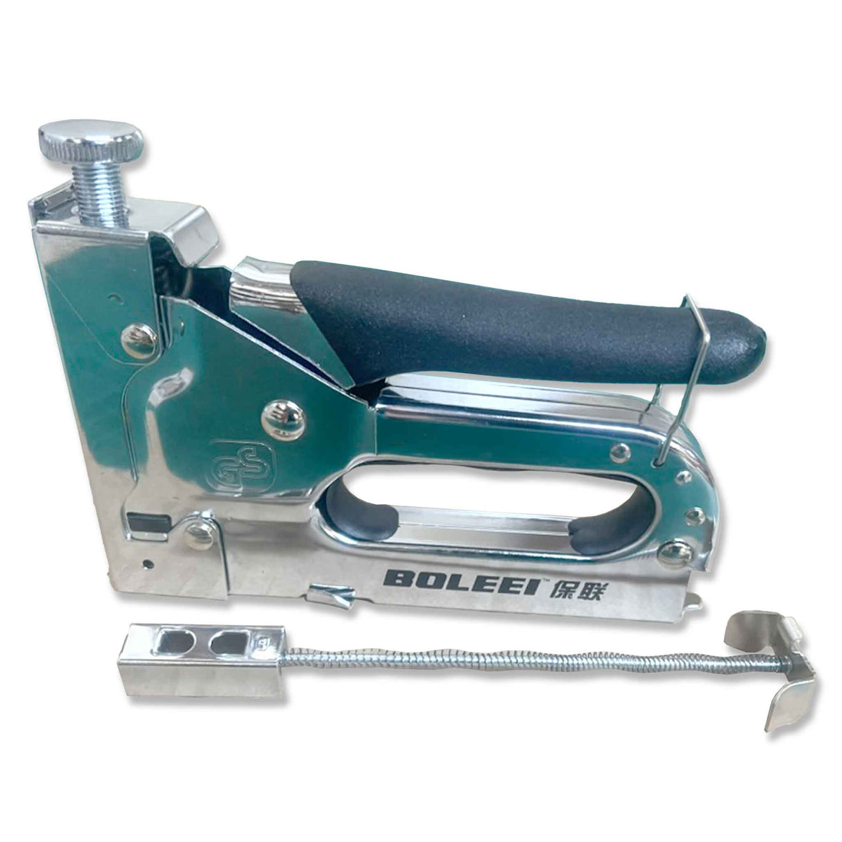 Heavy Duty Adjustable Stainless Steel Metal Staple Tacker Gun Silver/Black