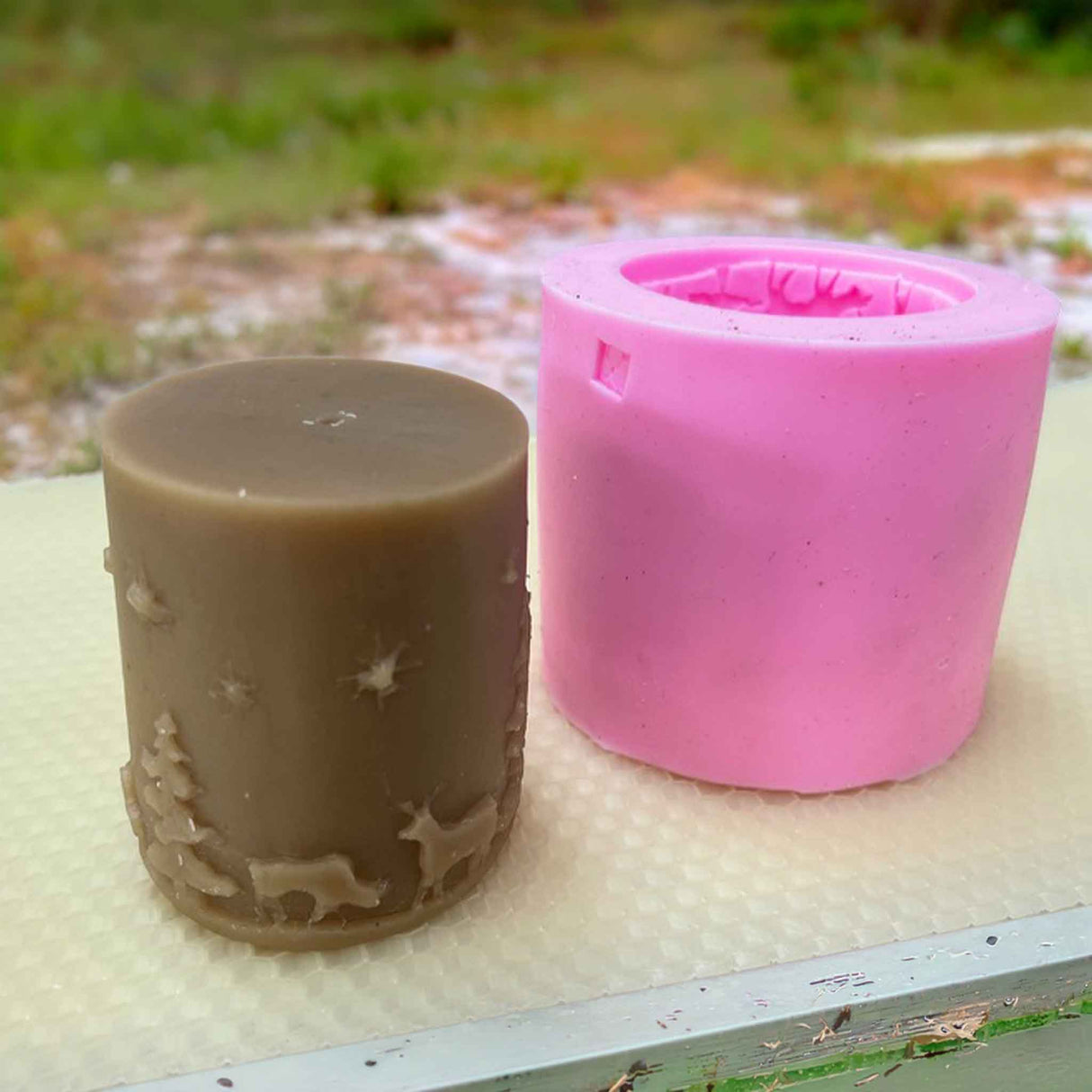 Decorative Beeswax candle mould with Christmas Scene around the outside - Wax Melters & Moulds collection by Buzzbee Beekeeping Supplies