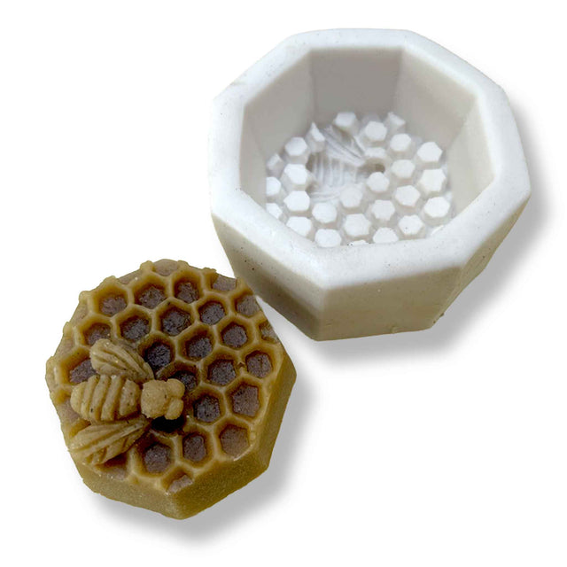 Hexagonal Shallow Beeswax Silicon Mould with Comb and Bee on Surface - Wax Melters & Moulds collection by Buzzbee Beekeeping Supplies