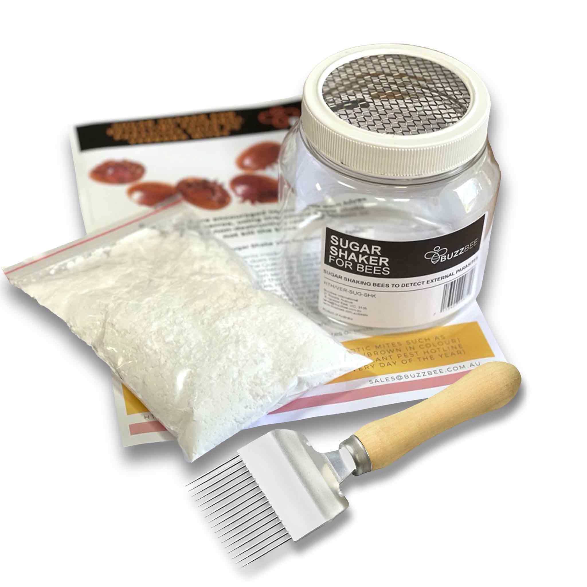 Varroa Mite Testing Kit including Sugar Shaker and Uncapping Fork - Health collection by Buzzbee Beekeeping Supplies